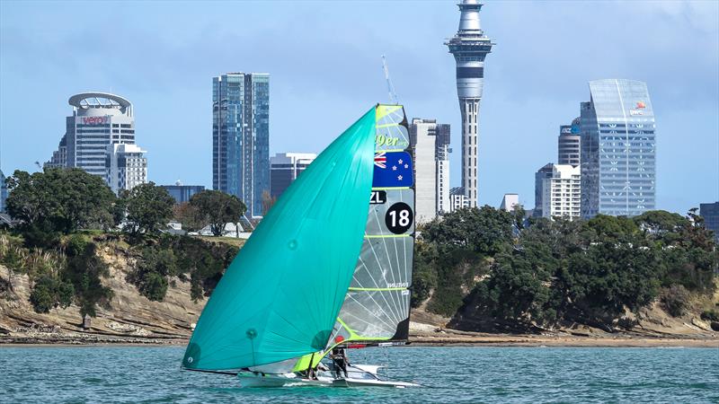 Isaac McHardie and William McKenzie won all five races sailed in the 49er class - Oceanbridge NZL Sailing Regatta - Wakatere BC April 11, 2021 photo copyright Richard Gladwell / Sail-World.com / nz taken at Wakatere Boating Club and featuring the 49er class