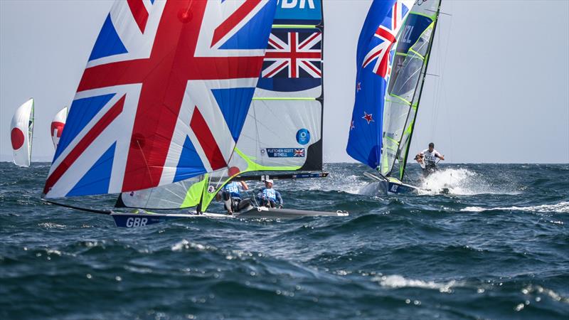 Tokyo2020 - Day 4 - July, 28, - Enoshima, Japan. Peter Burling and Blair Tuke chasing Dylan Fletcher and Stuart Bithell (GBR) - photo © Richard Gladwell - Sail-World.com / nz