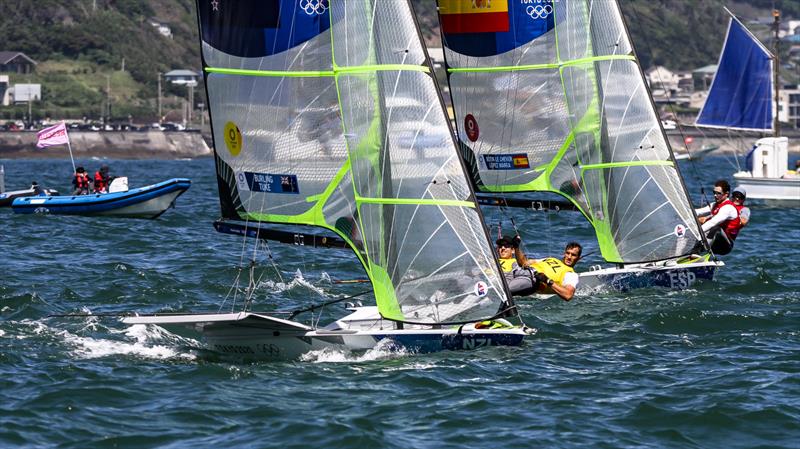 Peter Burling and Blair Tuke (NZL) head off from the start - 49er - Tokyo2020 - Day 9- August 2, - Enoshima, Japan. - photo © Richard Gladwell - Sail-World.com / Photosport