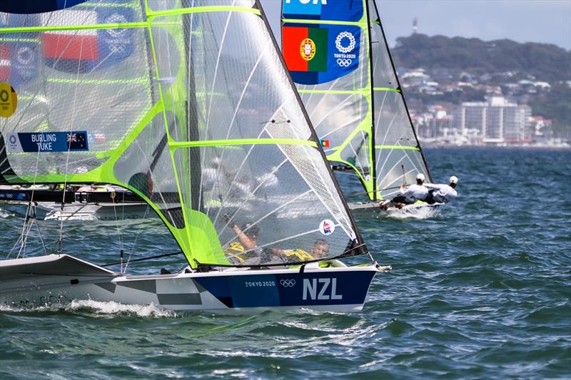 Peter Burling and Blair Tuke (NZL) head off from the start - 49er - Tokyo2020 - Day 9- August 2, - Enoshima, Japan. - photo © Richard Gladwell - Sail-World.com / Photosport