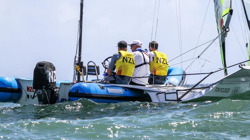 Peter Burling and Blair Tuke (NZL) - in prestart discussion - 49er Medal Race - Tokyo2020 - Day 9- August 2, - Enoshima, Japan photo copyright Richard Gladwell - Sail-World.com / Photosport taken at  and featuring the 49er class