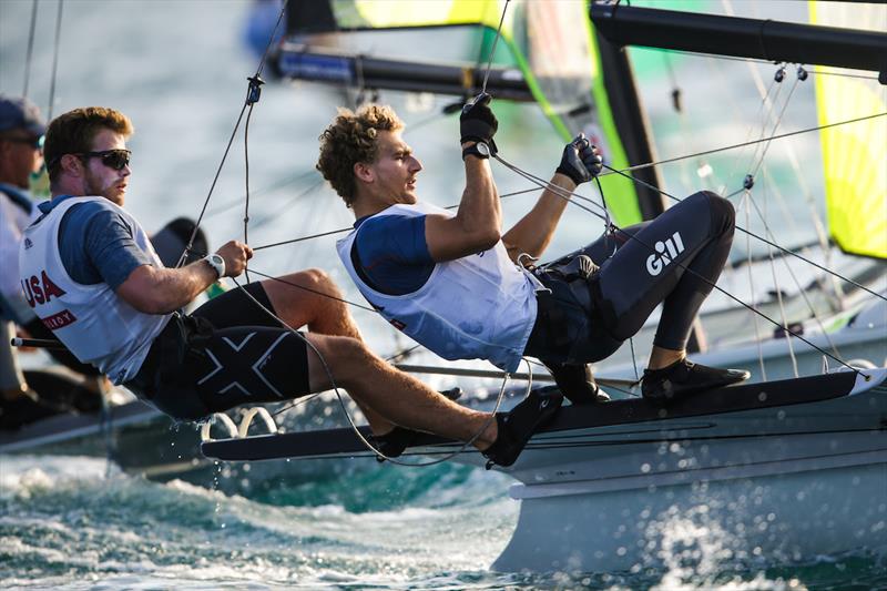 Andrew Mollerus & Ian MacDiarmid at the 2021 Skiff World Championship in Al-Mussanah, Oman photo copyright Sailing Energy / Pedro Martinez taken at  and featuring the 49er class