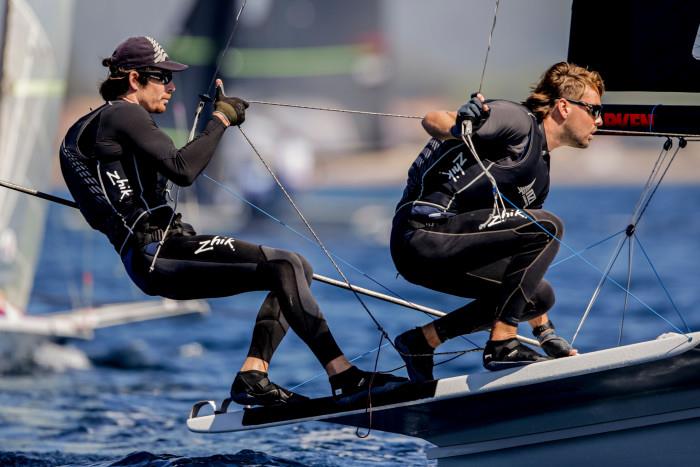 Logan Dunning Beck and Oscar Gunn - 49er - NZL Sailing Team - - Day 2 - 53rd Semaine Olympique Francais, Hyeres - April 2022 - photo © Sailing Energy / FFVOILE