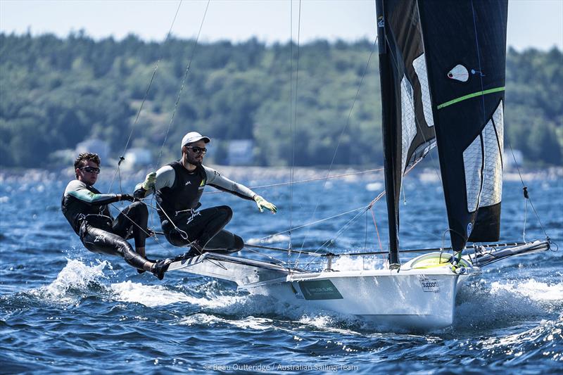 Jack Ferguson & Max Paul (49er) competing at 49er, 49erFX & Nacra 17 World Championships in Hubbards, NS, Canada photo copyright Beau Outteridge taken at Hubbards Sailing Club and featuring the 49er class
