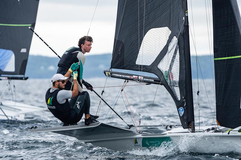 Jack Ferguson and Max Paul (49er) competing at 49er, 49erFX & Nacra 17 World Championships in Hubbards, NS, Canada photo copyright Beau Outteridge taken at Hubbards Sailing Club and featuring the 49er class