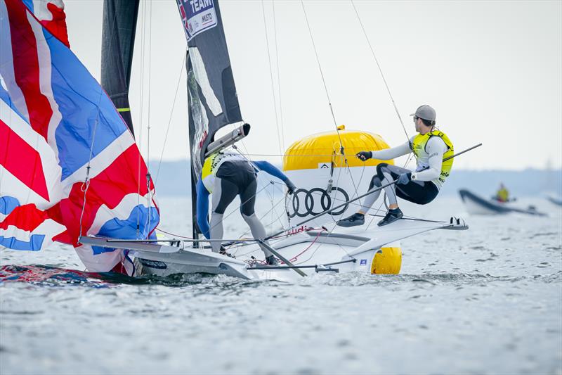 The battle for the Yellow Jersey of the 49er leaders is likely to get even more exciting at Kiel Week 2023, when the overall World Cup victory will also be at stake photo copyright Sascha Klahn / Kieler Woche taken at Kieler Yacht Club and featuring the 49er class