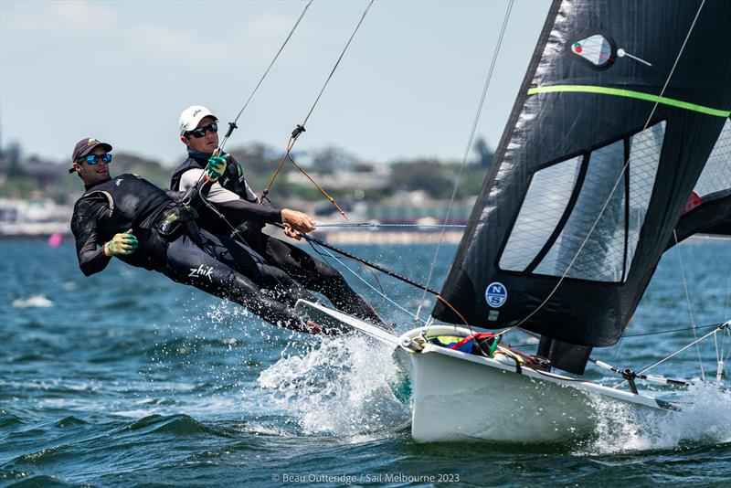 Tom Needham and Joel Turner on day 4 of Sail Melbourne 2023 photo copyright Beau Outteridge taken at Royal Brighton Yacht Club and featuring the 49er class