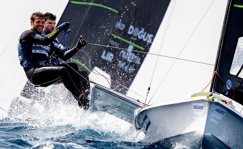 Peters gurning and Sterritt grinning in the 49er - Lanzarote International Regatta 2023 - photo © Sailing Energy/ Lanzarote Sailing Center