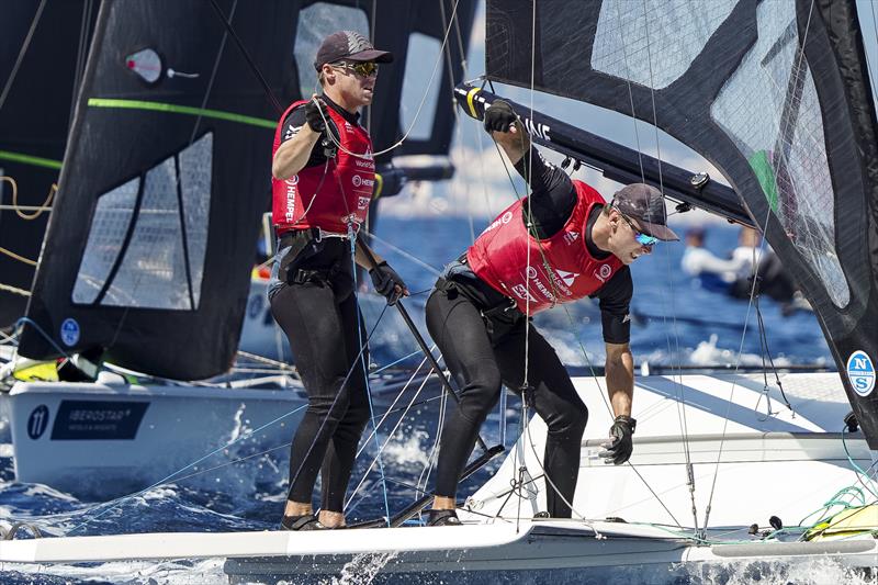 Isaac McHardie and William McKenzie (NZL) lead the 49er fleet49er - Day 5 - 2023 Princess Sofia Regatta in Palma de Mallorca, Spain - photo © Sailing Energy