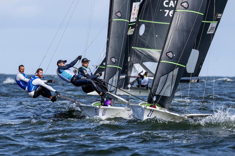Isaac McHardie/Will McKenzie (Bow# 21) - 49er - NZL - Day 2, 2023 Allianz Sailing World Championships, The Hague, August 13, 2023  - photo © Sailing Energy / World Sailing