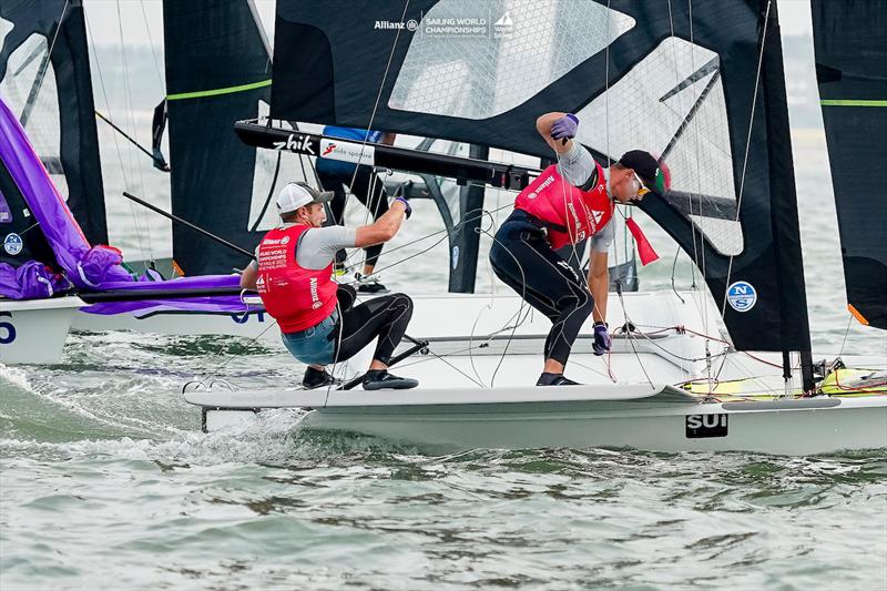 Sébastien Schneiter and Arno de Planta - 2023 Allianz Sailing World Championships - Day 8 - photo © Sailing Energy / World Sailing