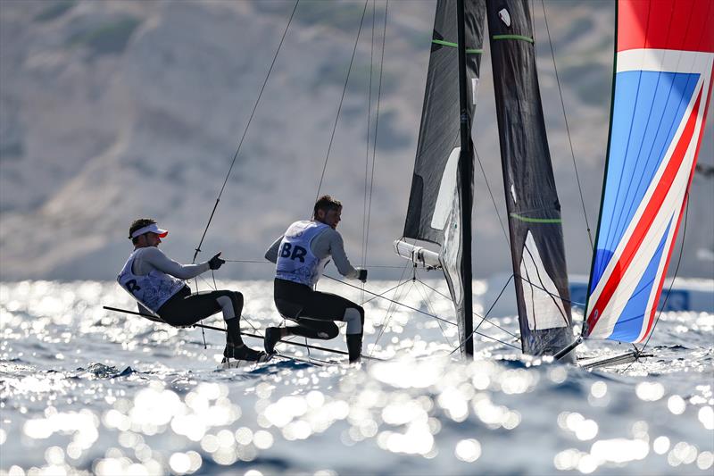 49er racing on July 30 in Marseille at the Paris 2024 Olympic Regatta - photo © World Sailing / Sander van der Borch