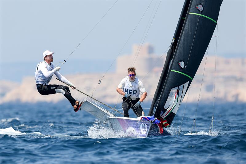 Bart Lambrieux/Flois van de Werken (NED)- Medal race - Men's Skiff - 49er - Paris 2024 Olympic Sailing - Marseille, August 2, 2024 - photo © World Sailing / Sander van der Borch