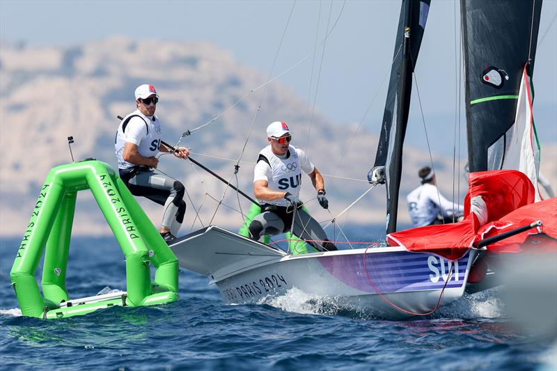 Sebastien Schneiter/Arno de Planta (SUI) - Medal race - Men's Skiff - 49er - Paris 2024 Olympic Sailing - Marseille, August 2, 2024 - photo © World Sailing / Sander van der Borch