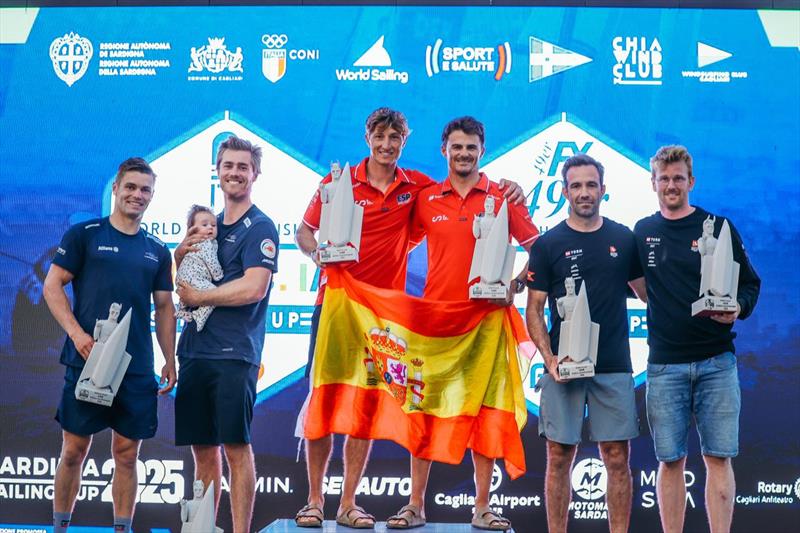 49er Podium (left to right) Silver to Floris van de Werken and Bart Lambriex van Aanholt (NED), Gold to Florian Trittel Paul and Diego Botin (ESP), Bronze to Jonas Warrer & Mathias Lehm Sletten (DEN) - 49er & 49erFX and Nacra 17 World Championships, day 6 - photo © Sailing Energy