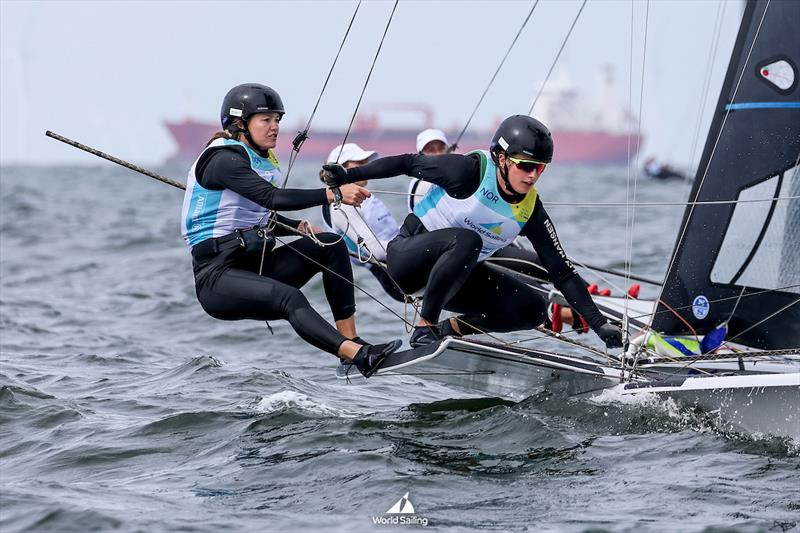 New 49erFX World Champions Pia Dahl Andersen and Nora Edland photo copyright Sailing Energy / World Sailing taken at Institut National du Nautisme and featuring the 49er class