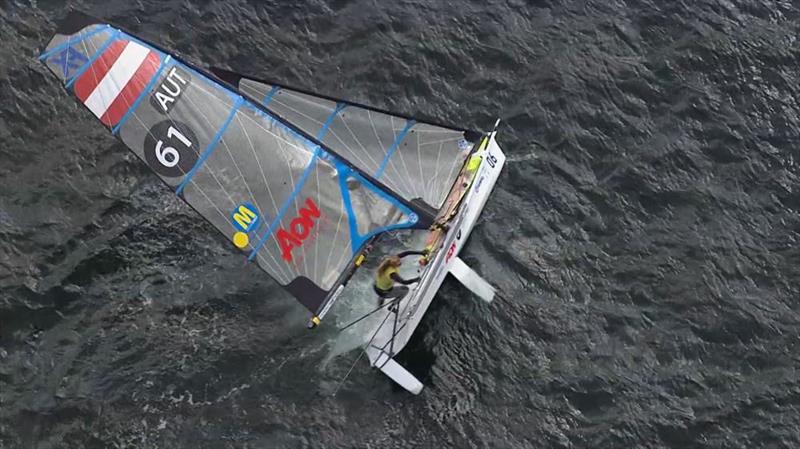 Tanja Frank and Lorena Abicht (AUT) capsize during the 49er FX medal race at Sailing World Championships Aarhus photo copyright Sailing Energy / World Sailing taken at Sailing Aarhus and featuring the 49er FX class