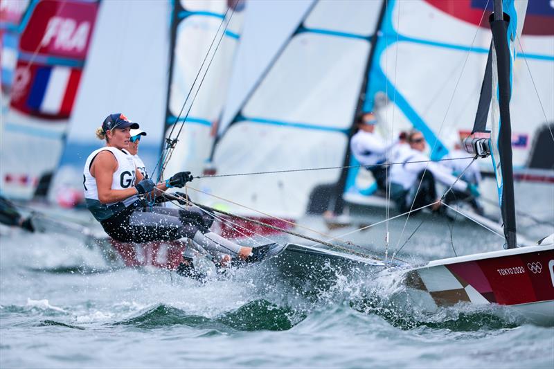 Charlotte Dobson and Saskia Tidey in the Women's 49erFX fleet on Tokyo 2020 Olympic Sailing Competition Day 3 - photo © Sailing Energy / World Sailing