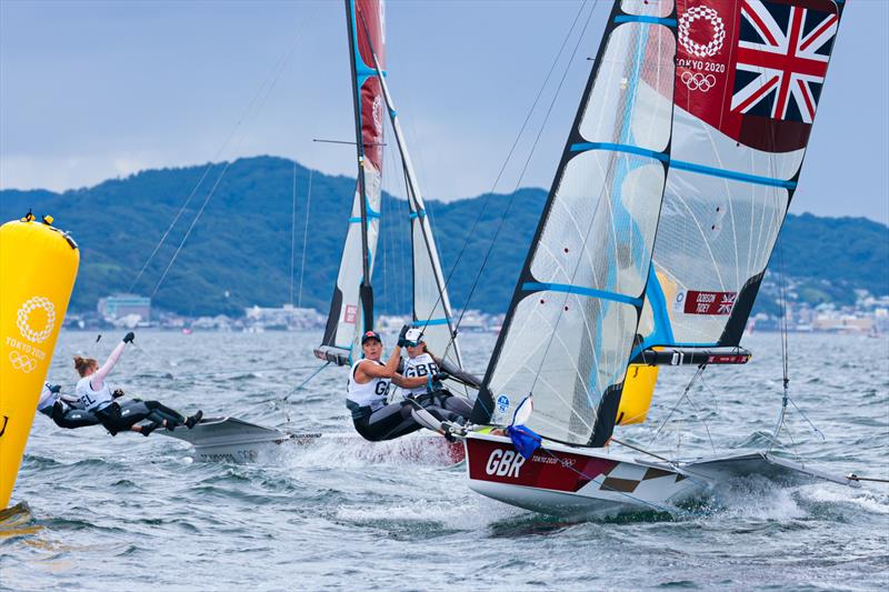 Charlotte Dobson and Saskia Tidey in the Women's 49erFX fleet on Tokyo 2020 Olympic Sailing Competition Day 3 photo copyright Sailing Energy / World Sailing taken at  and featuring the 49er FX class