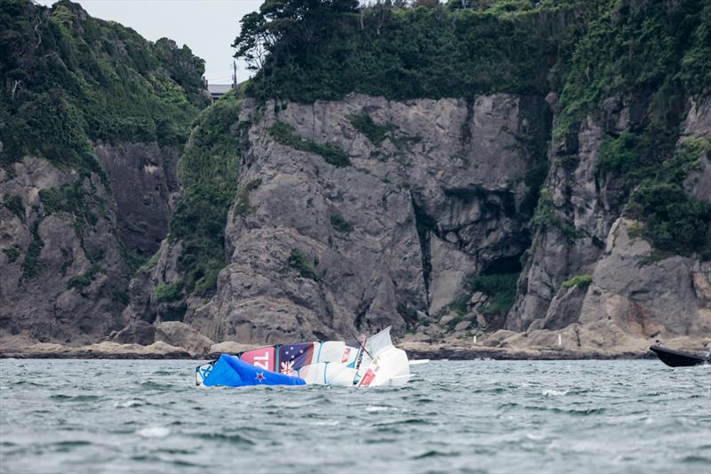 A capsize for Alexandra Maloney Molly Meech in the Women's 49erFX fleet on Tokyo 2020 Olympic Sailing Competition Day 3 - photo © Sailing Energy / World Sailing