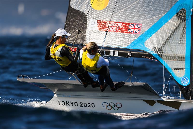 Charlotte Dobson and Saskia Tidey (GBR) in the Women's 49er FX on Tokyo 2020 Olympic Sailing Competition Day 4 - photo © Sailing Energy / World Sailing