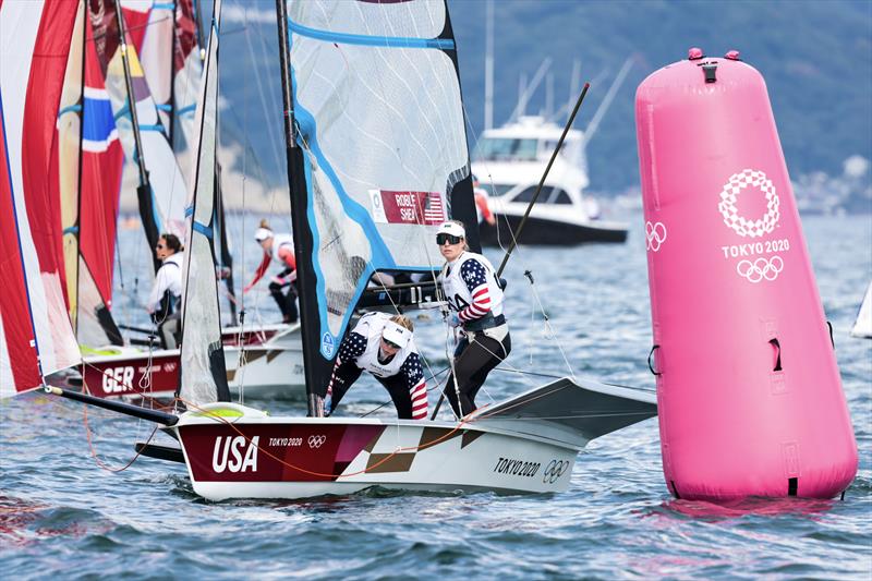 Stephanie Roble (East Troy, Wis.) and Maggie Shea (Wilmette, Ill.) at the Tokyo 2020 Olympic Sailing Competition photo copyright Sailing Energy / US Sailing taken at  and featuring the 49er FX class