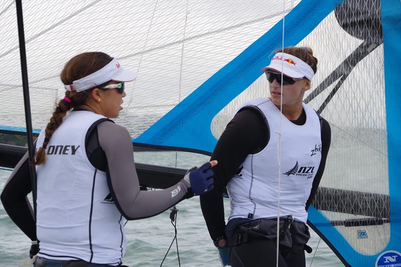 Alex Maloney and Molly Meech, Day 2, Oceanbridge NZL Sailing Regatta, Murrays Bay, February 4, 2018 photo copyright Yachting New Zealand taken at Murrays Bay Sailing Club and featuring the 49er FX class
