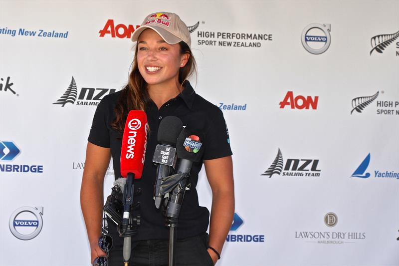 Alex Maloney - Olympic Silver medalist - 49erFX speaking at the announcement of the three world championships  photo copyright Richard Gladwell taken at Yachting New Zealand and featuring the 49er FX class