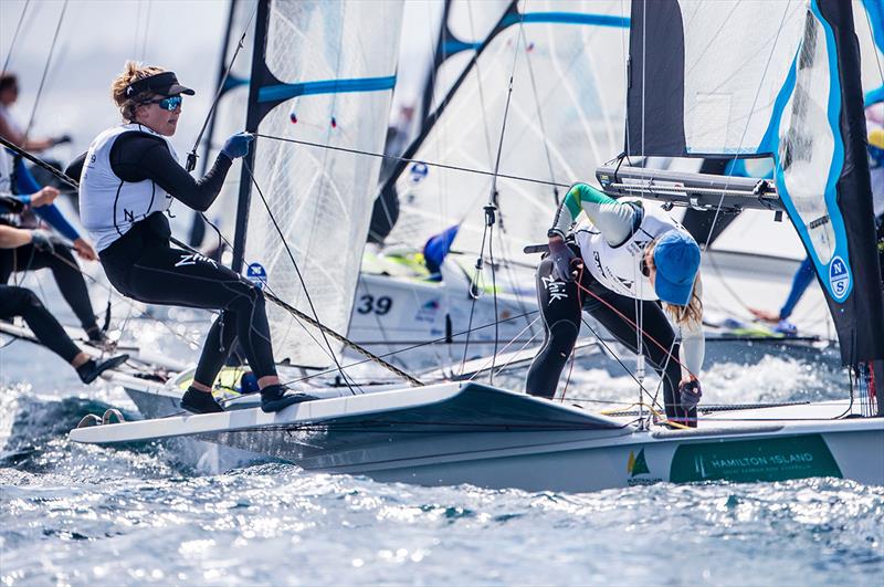 Amelia Stabback and Ella Clark - 2018 World Cup Series Hyeres photo copyright Jesus Renedo / Sailing Energy taken at COYCH Hyeres and featuring the 49er FX class