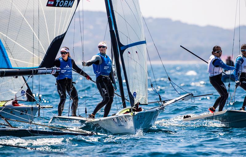 Alex Maloney and Molly Meech (NZL) are second in the 49erFX after Day 4 of the sailing World Cup Hyeres photo copyright Richard Langdon / Sailing Energy taken at  and featuring the 49er FX class