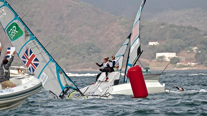 Poor crew work carries a heavy price (GBR and USA) - Medal race  49erFX - Rio Olympic Regatta photo copyright Richard Gladwell taken at  and featuring the 49er FX class