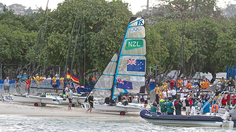 Alex Maloney and Molly Meech (NZL) and the shore party - 49erFX - Rio Olympic Regatta - photo © Richard Gladwell