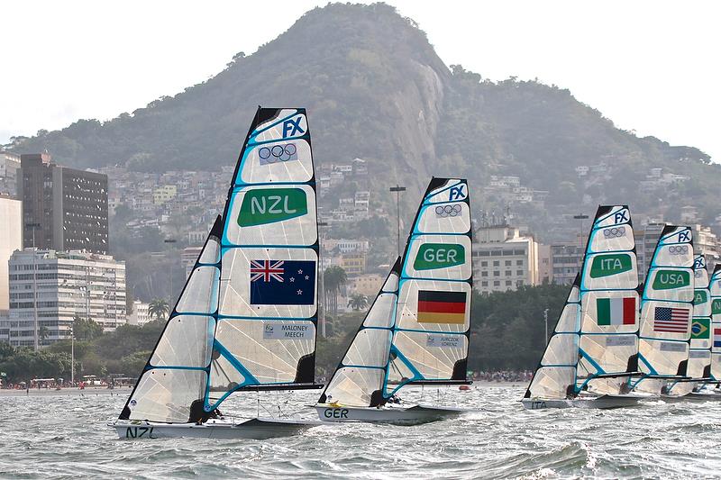 Alex Maloney and Molly Meech (NZL) - Start of the Medal Race - 49erFX - Rio Olympic Regatta photo copyright Richard Gladwell taken at  and featuring the 49er FX class