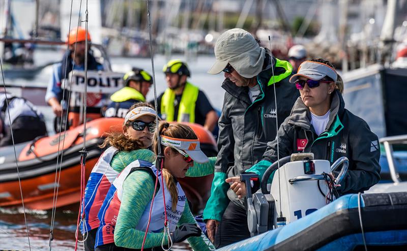 Five times Olympic medalist, Torben Grael with daughter Martine before the start of the 49erFX - Day 3 - Hempel Sailing World Championships, Aarhus, Denmark - photo © Sailing Energy