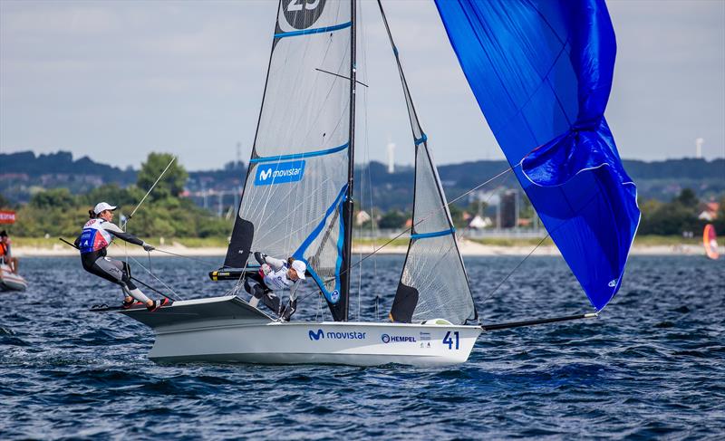 Echegoyen Dominguez and Paula Barcelo Martin (ESP) 49erFX - Day 3 - Hempel Sailing World Championships, Aarhus, Denmark photo copyright Sailing Energy taken at Sailing Aarhus and featuring the 49er FX class