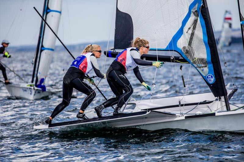 Jena Mai Hansen & Katja Salskov-Iversen (DEN) on day 3 of Hempel Sailing World Championships Aarhus 2018 photo copyright Sailing Energy / World Sailing taken at Sailing Aarhus and featuring the 49er FX class