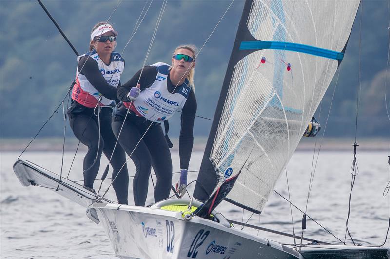 Alex Maloney and Molly Meech (NZL) 49erFX  Day 7 - Hempel Sailing World Championships, Aarhus, Denmark, August 8, 2018 - photo © Sailing Energy / World Sailing