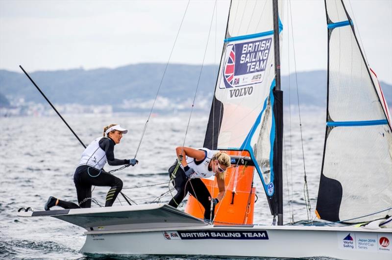 Charlotte Dobson and Saskia Tidey (GBR)  in the 49er FX on Day 2 at World Cup Series Enoshima photo copyright Jesus Renedo / Sailing Energy / World Sailing taken at  and featuring the 49er FX class