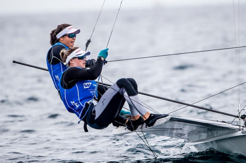 Alex Maloney and Molly Meech (NZL) in the 49er FX on Day 2 at World Cup Series Enoshima photo copyright Jesus Renedo / Sailing Energy / World Sailing taken at  and featuring the 49er FX class