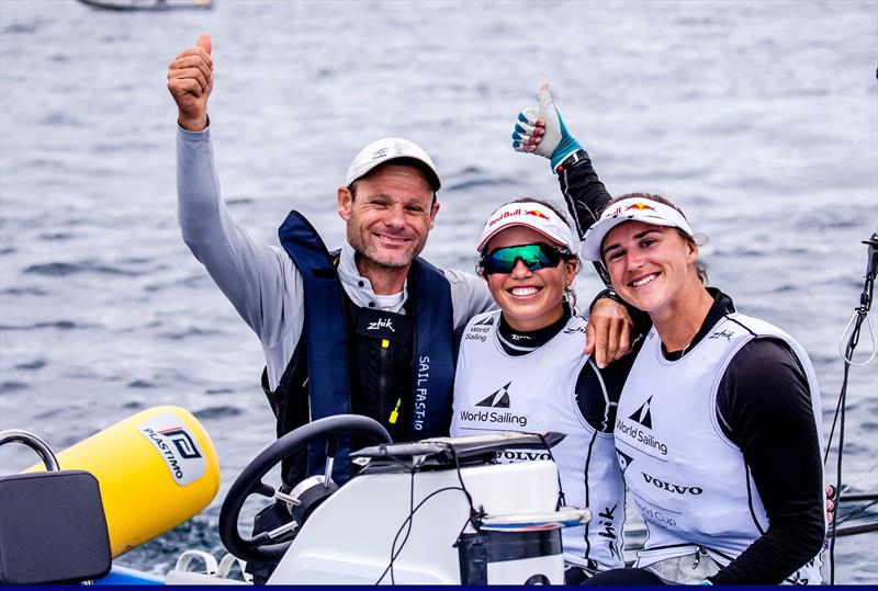 Nathan Handley, Alex Maloney and Molly Meech (NZL) - 49er FX - Medal Race - Sailing World Cup Enoshima, August 2018 photo copyright Jesus Renedo / Sailing Energy / World Sailing taken at  and featuring the 49er FX class