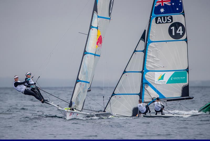  Alex Maloney and Molly Meech (NZL) - 49er FX - Medal Race - Sailing World Cup Enoshima, August 2018 photo copyright Jesus Renedo / Sailing Energy / World Sailing taken at  and featuring the 49er FX class