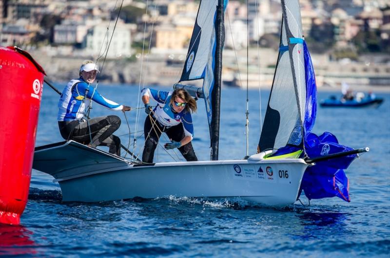 Vilma Bobeck and Malin Tengström - Hempel World Cup Series Genoa photo copyright Jesus Renedo / Sailing Energy / World Sailing taken at  and featuring the 49er FX class