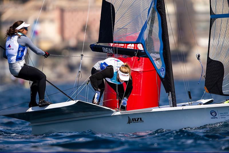 Alex Maloney and Molly Meech - 49er FX - NZL- Day 6 - Hempel Sailing World Cup - Genoa - April 2019 photo copyright Sailing Energy taken at Yacht Club Italiano and featuring the 49er FX class