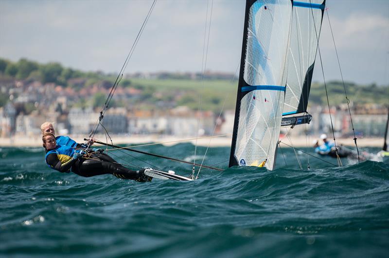 Vilma Bobeck and Malin Tengstrom - 2019 Volvo 49er, 49erFX and Nacra 17 European Championships photo copyright Drew Malcolm taken at Weymouth & Portland Sailing Academy and featuring the 49er FX class