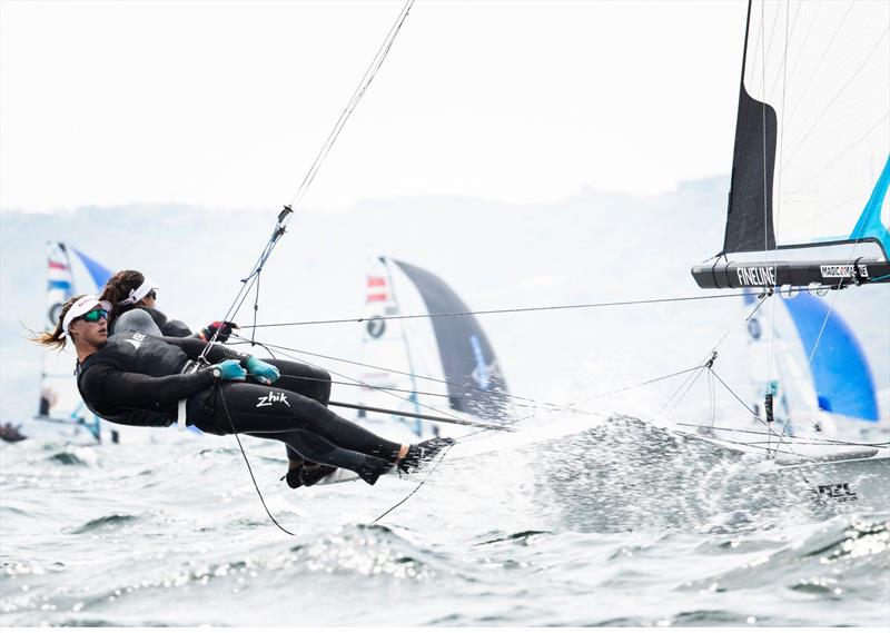 Alex Maloney and Molly Meech (NZL) - 49erFX European Championship - Weymouth - Day 4 photo copyright lloydimages.com taken at Weymouth & Portland Sailing Academy and featuring the 49er FX class