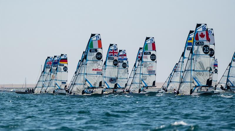 49erFX start - 2019 49er, 49erFX and Nacra 17 European Championships photo copyright Drew Malcolm taken at Weymouth & Portland Sailing Academy and featuring the 49er FX class