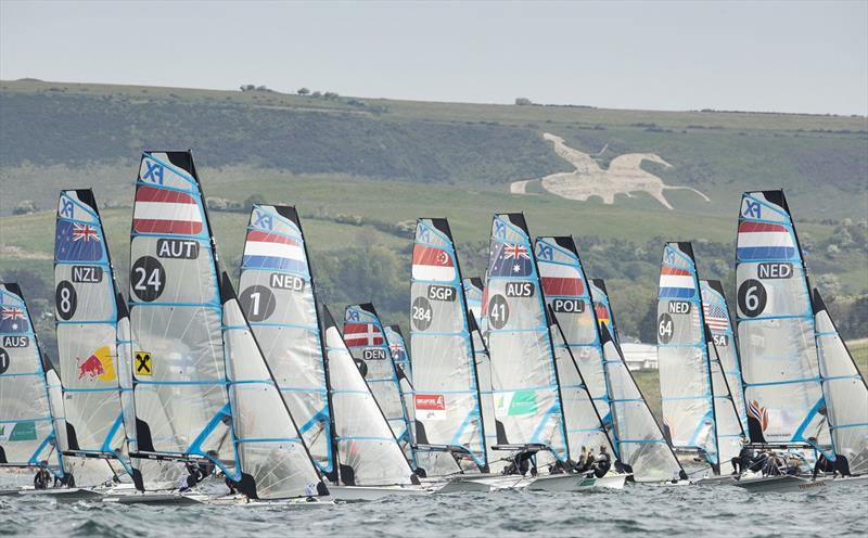 49erFX start (Tess Lloyd and Jaime Ryan 41) - 2019 49er, 49erFX and Nacra 17 European Championships - photo © Lloyd Images