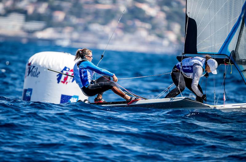 Mathilde Lovadina and Pernet Lea (FRA) on day 3 of the Hempel World Cup Series Final in Marseille photo copyright Sailing Energy / World Sailing taken at  and featuring the 49er FX class