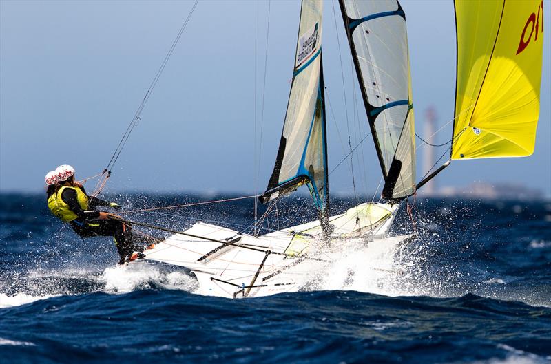 Julie Bossard and Aude Compan (FRA) on day 4 of the Hempel World Cup Series Final in Marseille photo copyright Sailing Energy / World Sailing taken at  and featuring the 49er FX class