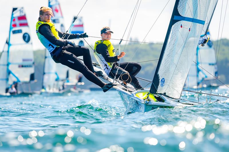 Victroria Jurczok and Anika Lorenz (GER) during Kiel Week part 2 photo copyright Sascha Klahn taken at Kieler Yacht Club and featuring the 49er FX class